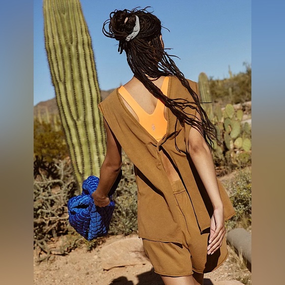 NEW! FREE PEOPLE Hot Shot Open Back Tank Shorts Set Washed Tobacco Size XS S M - Picture 4 of 16